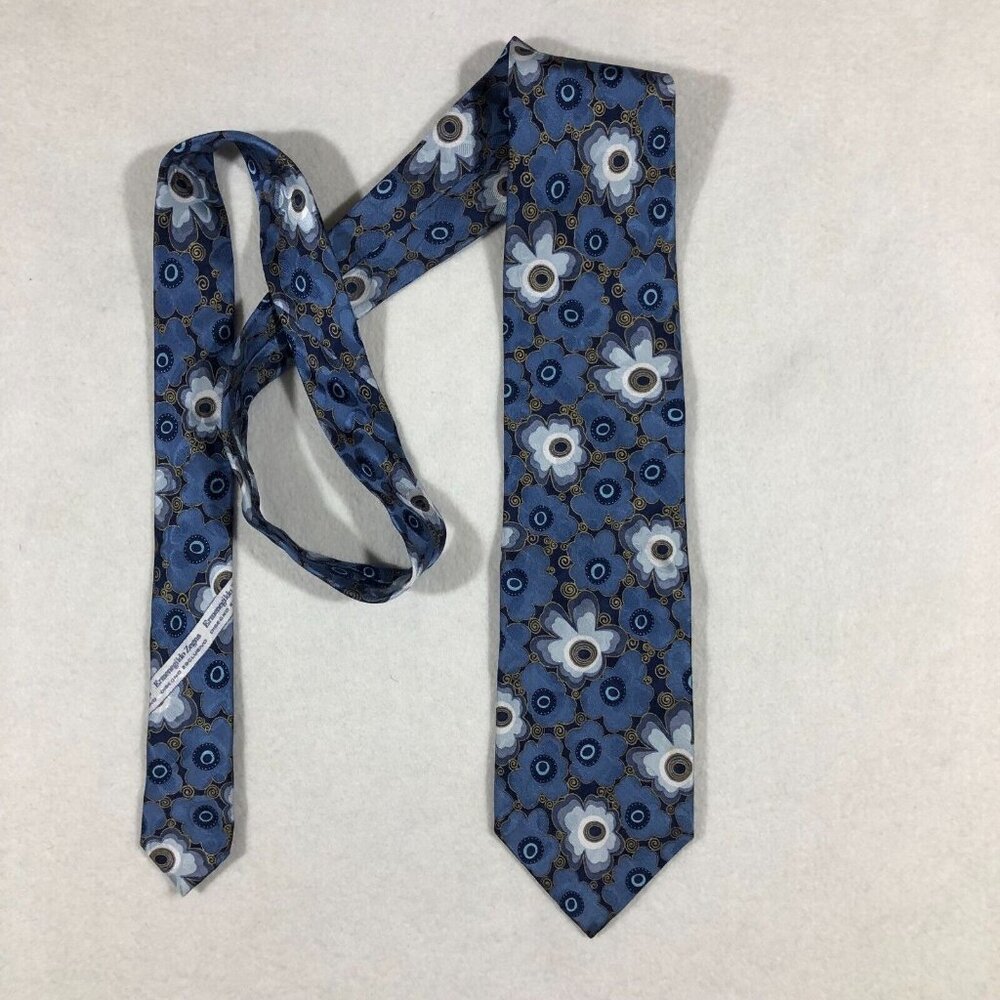 Ermenegildo Zegna Tie Mens 100% Silk Floral Neck Tie Blue Multicolor Career